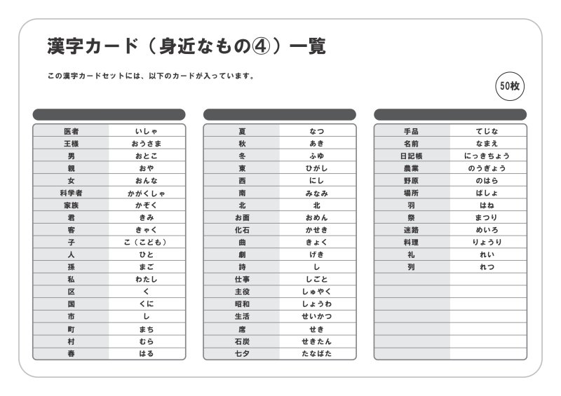 漢字カード（身近なもの④）(2)